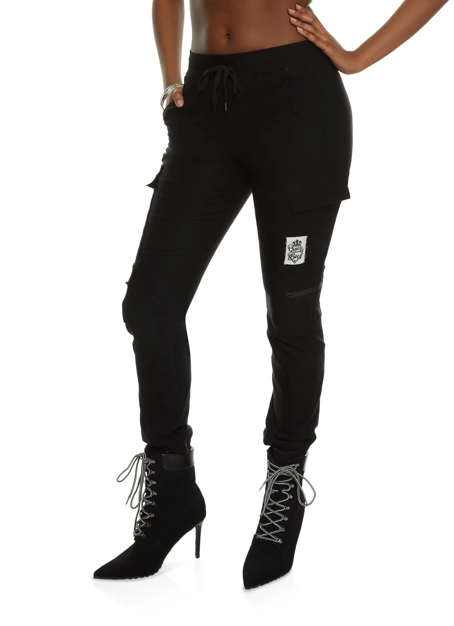 Patch Zipper Detail Cargo Joggers sold by Rainbow