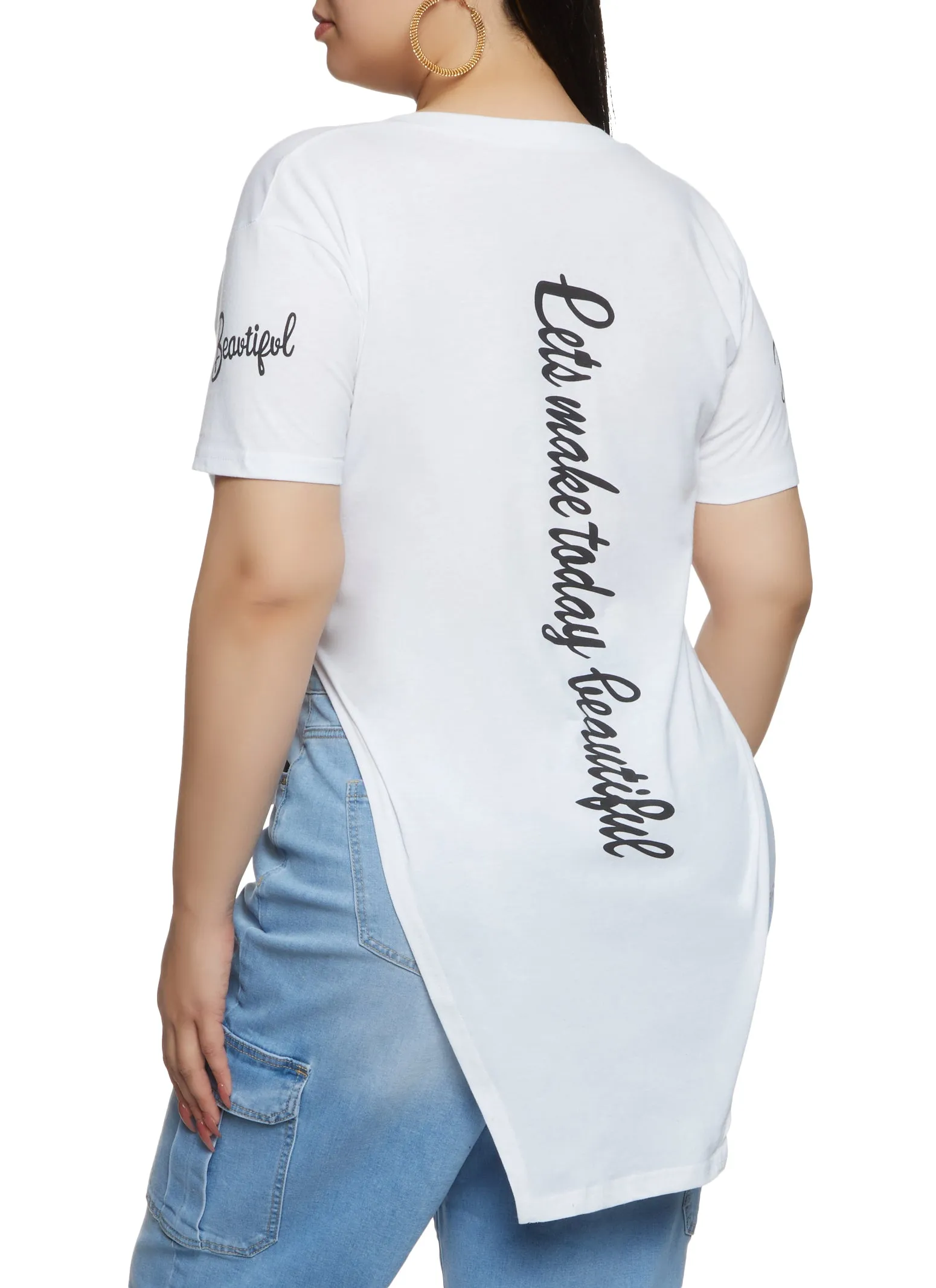 Plus Size Sequin Beautiful Positive Vibes Only Knot Front Tee sold by Rainbow product image thumbnail 2