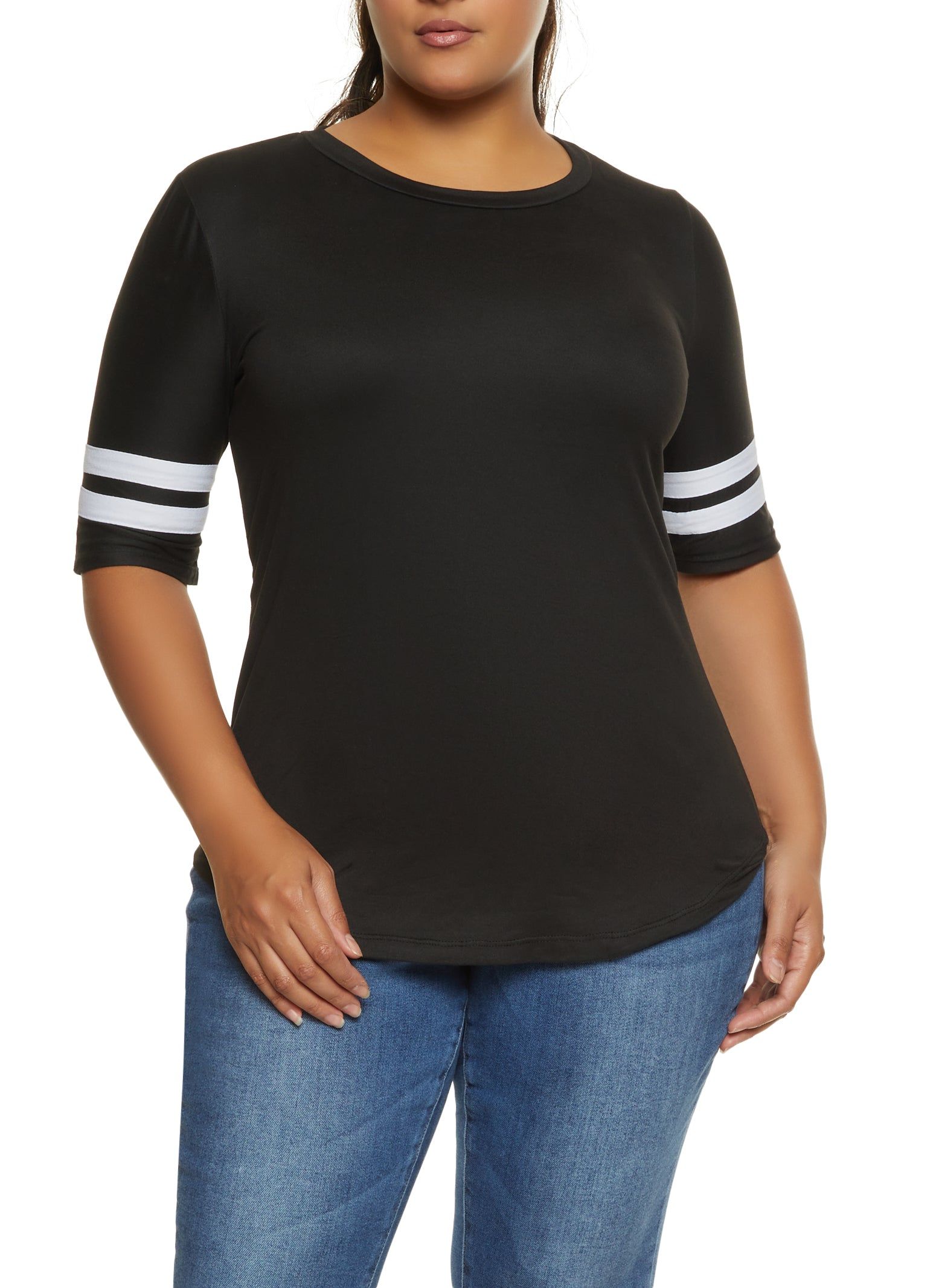 Plus Size Varsity Stripe Short Sleeve Tee sold by Rainbow