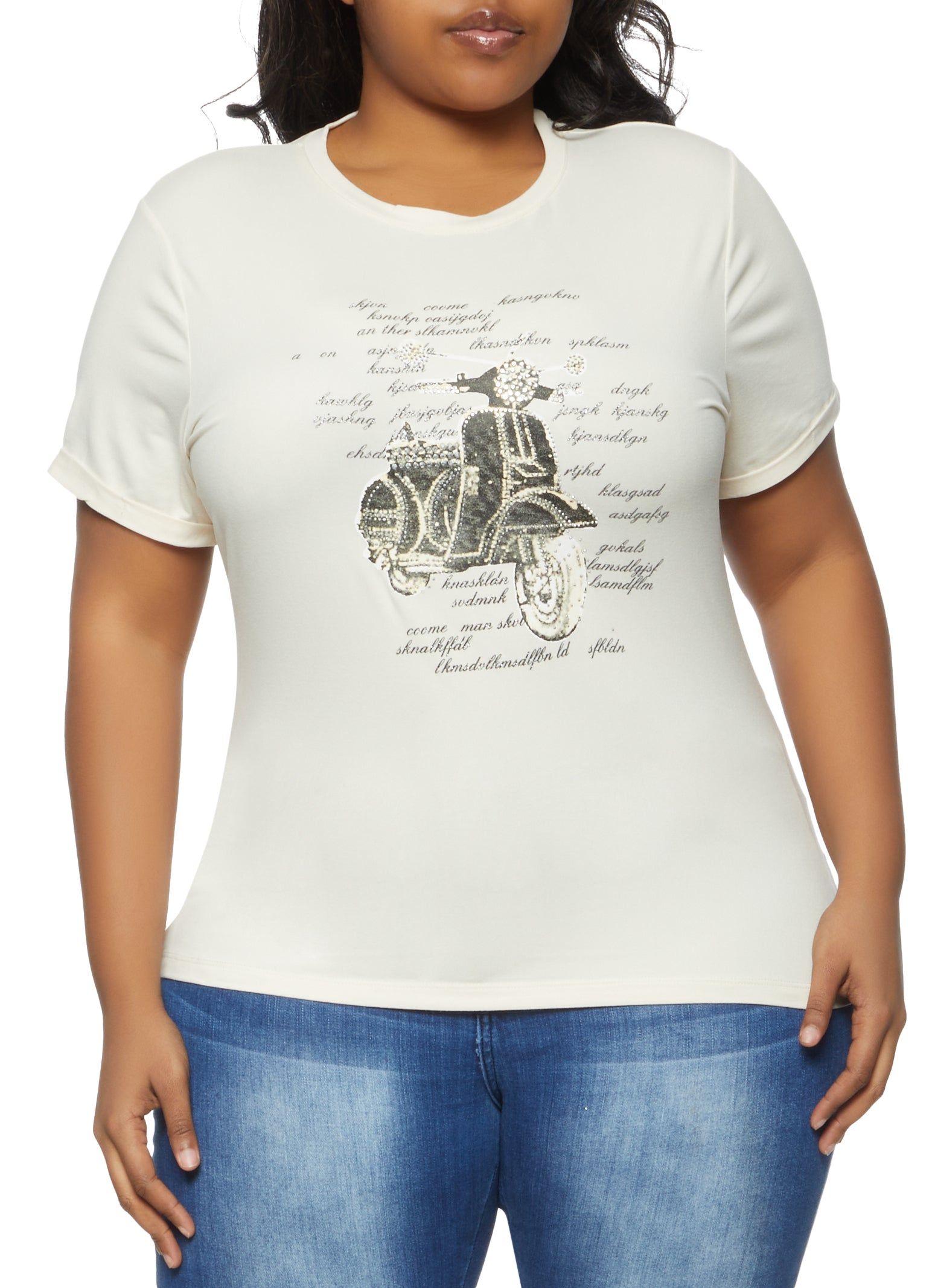 Plus Size Rhinestone Motorcycle Tee sold by Rainbow