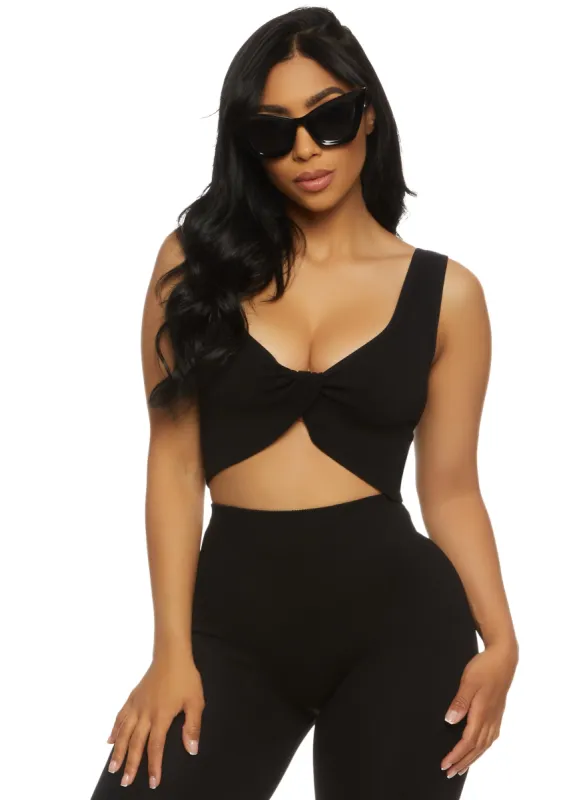Rib Knit Twist Front Crop Top sold by Rainbow