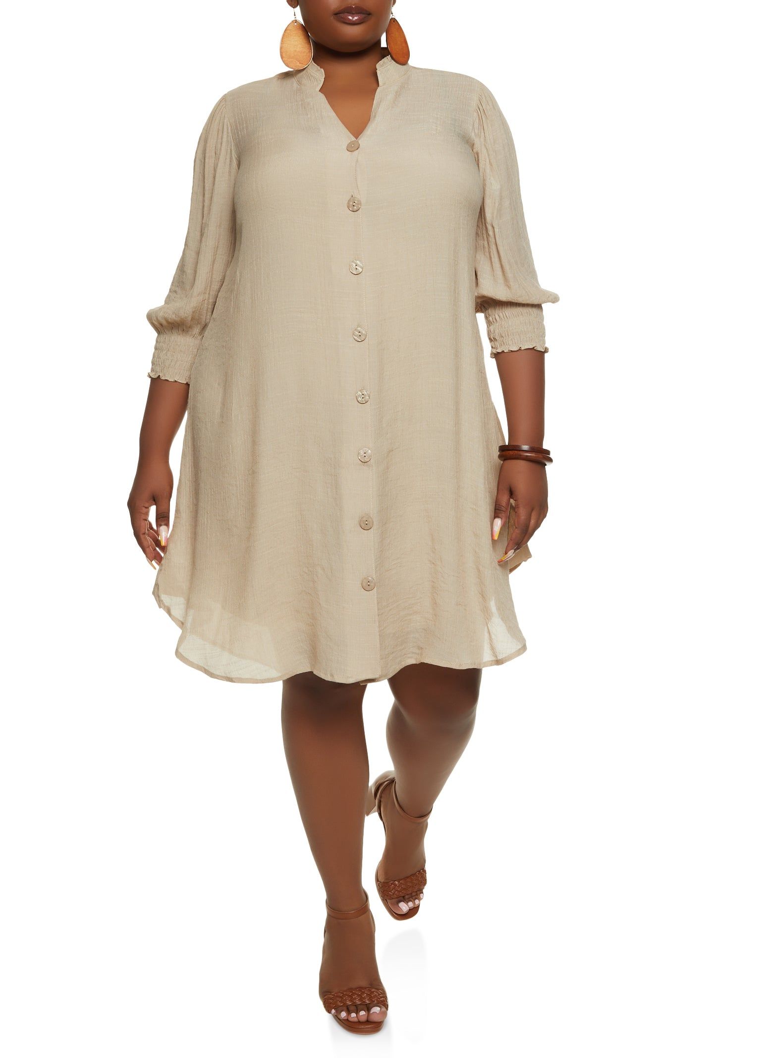 Plus Size Gauze Knit Button Front Shirt Dress sold by Rainbow product image thumbnail 2
