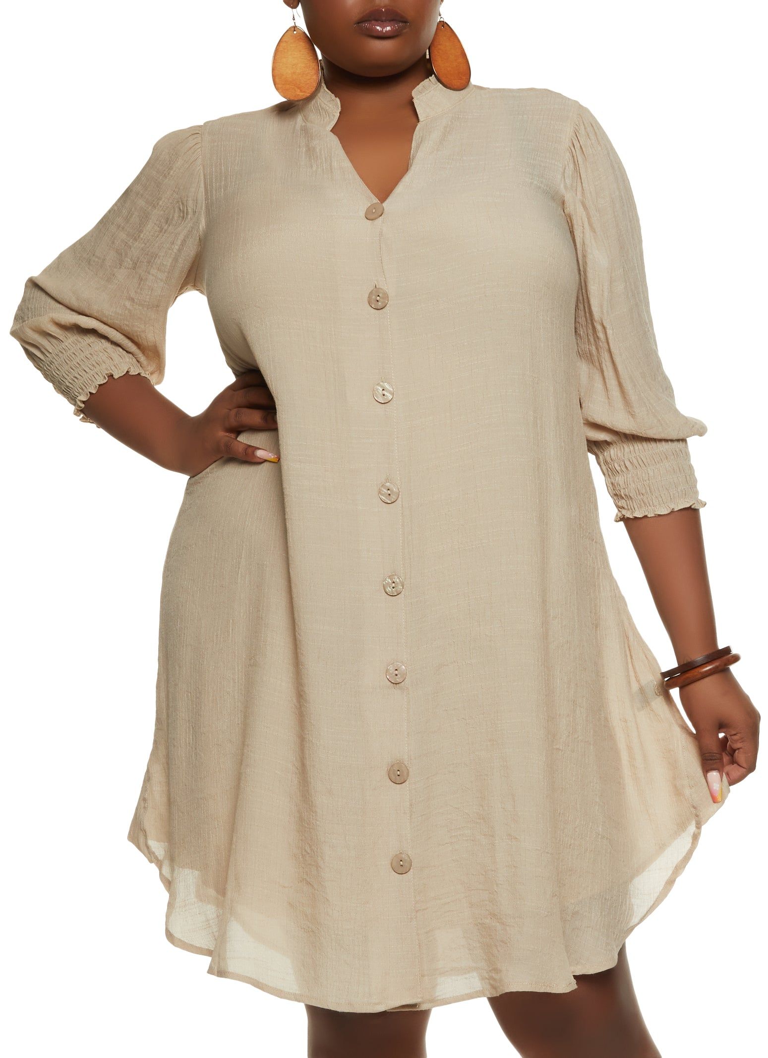 Plus Size Gauze Knit Button Front Shirt Dress sold by Rainbow