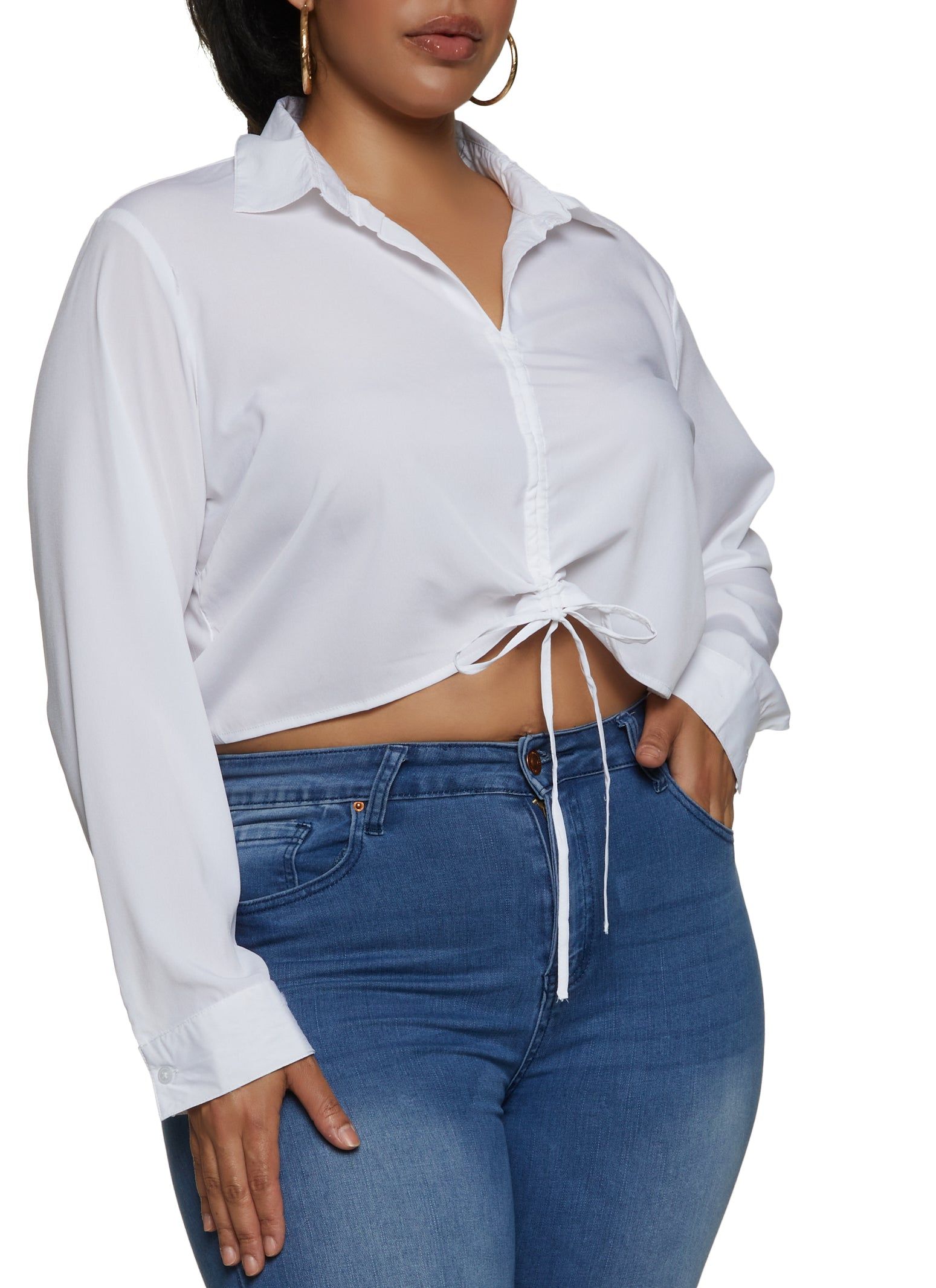 Plus Size Ruched Tie Front Blouse sold by Rainbow