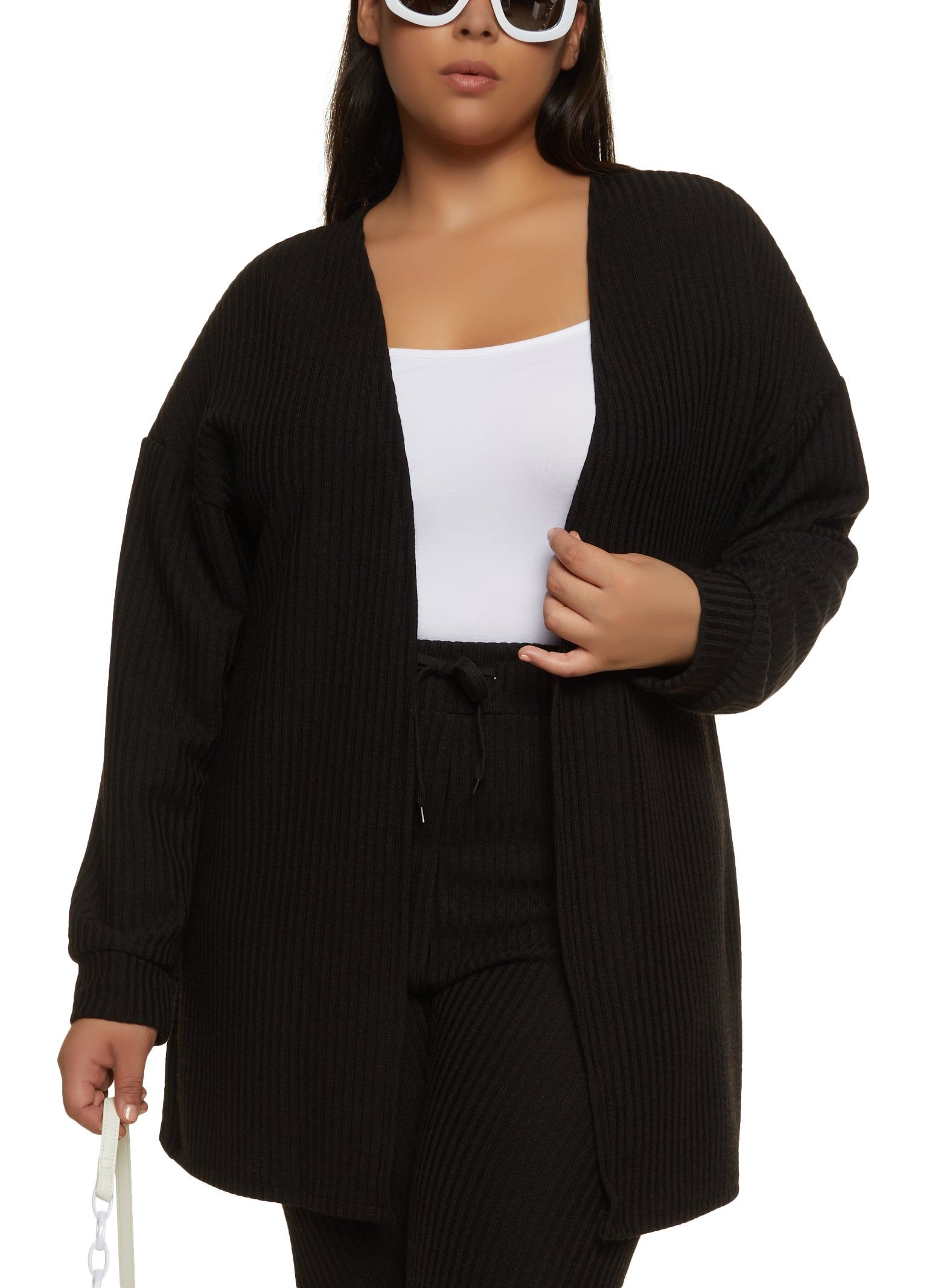 Plus Size Ribbed Open Front Cardigan sold by Rainbow