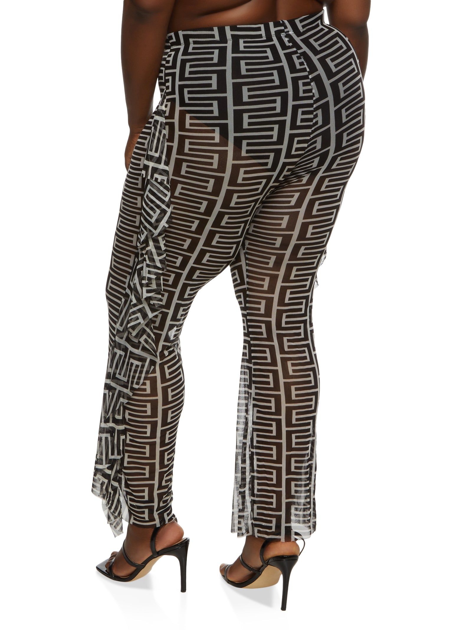 Plus Size Mesh Geo Print Ruffle Side Pants sold by Rainbow product image thumbnail 2