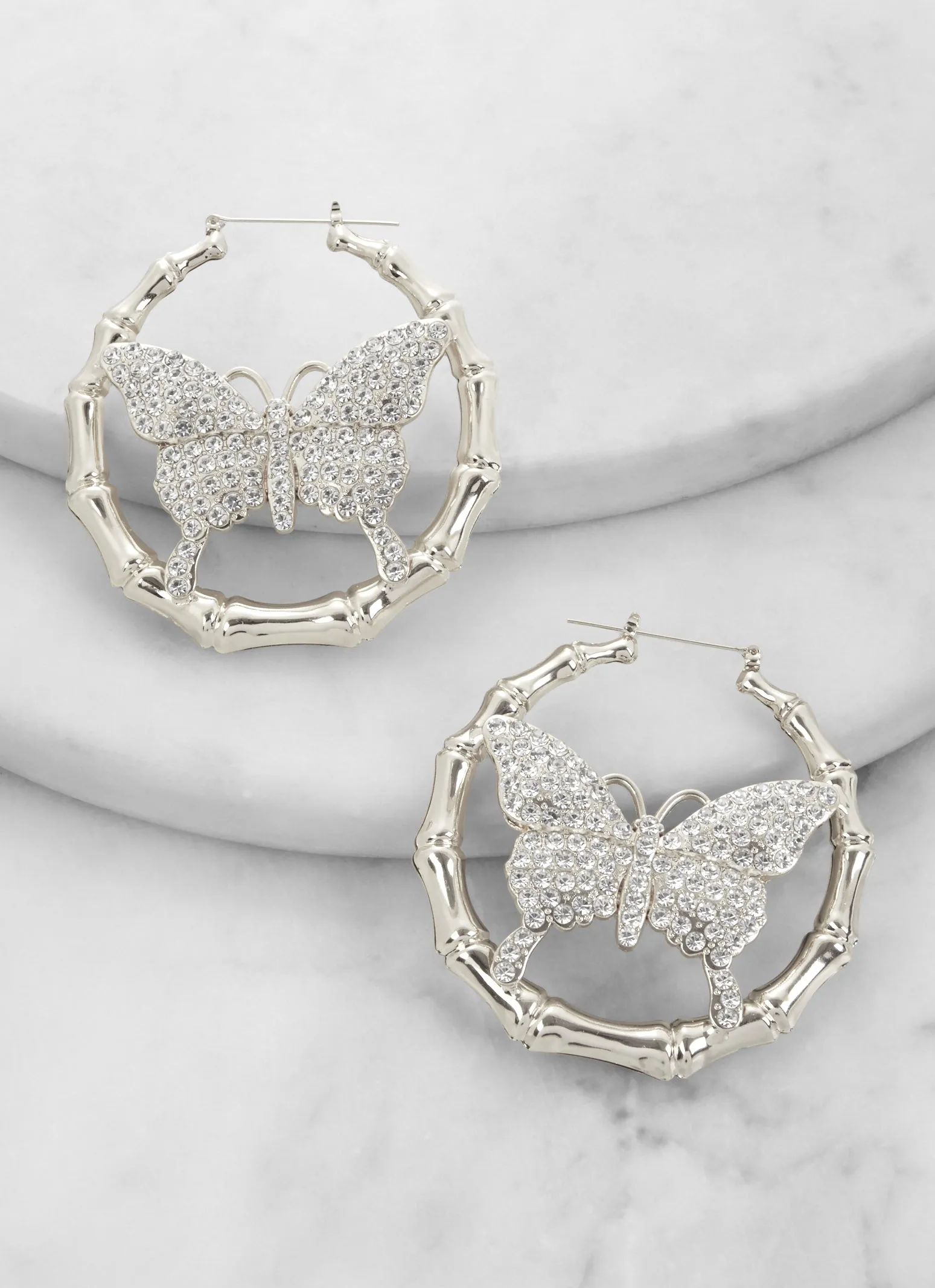 Rhinestone Butterfly Bamboo Hoop Earrings sold by Rainbow product image thumbnail 2
