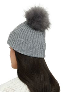 Ribbed Knit Faux Fur Pom Pom Beanie sold by Rainbow