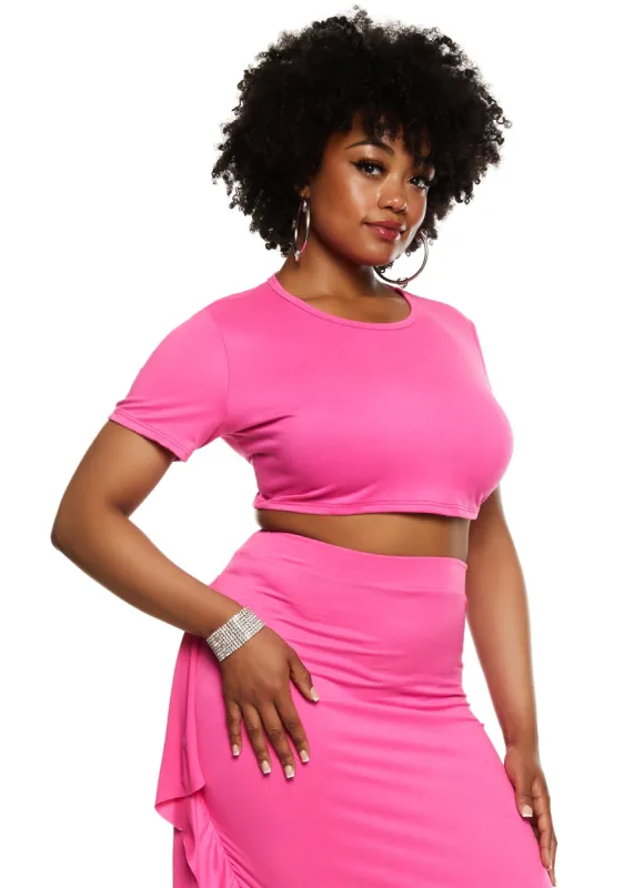 Plus Size Crew Neck Cropped T Shirt sold by Rainbow