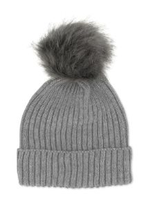 Ribbed Knit Faux Fur Pom Pom Beanie sold by Rainbow
