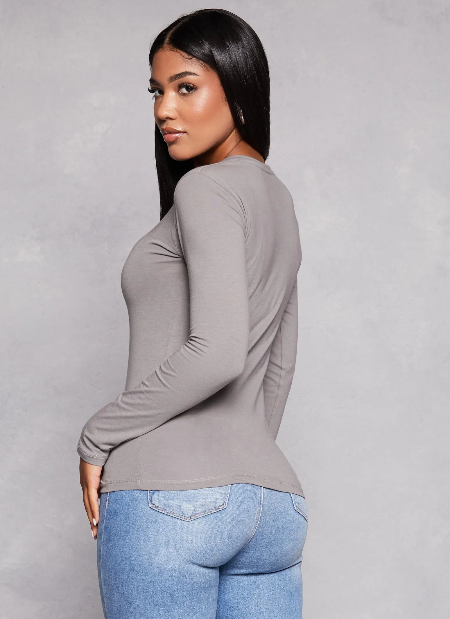 Basic V Neck Long Sleeve T Shirt sold by Rainbow product image thumbnail 3