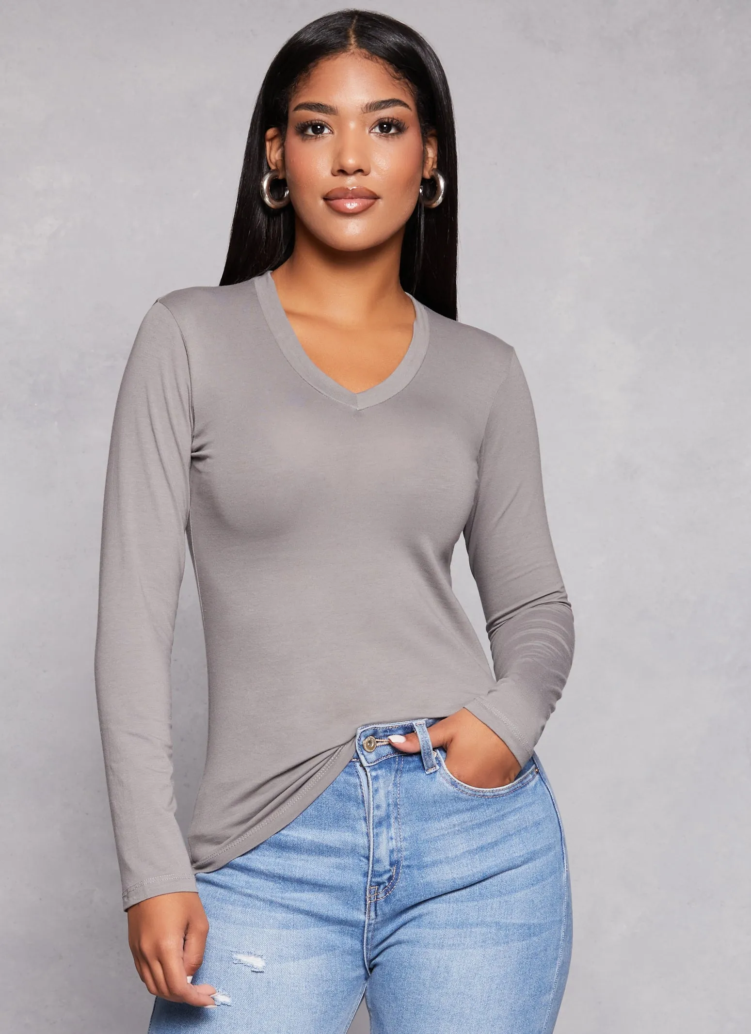 Basic V Neck Long Sleeve T Shirt sold by Rainbow