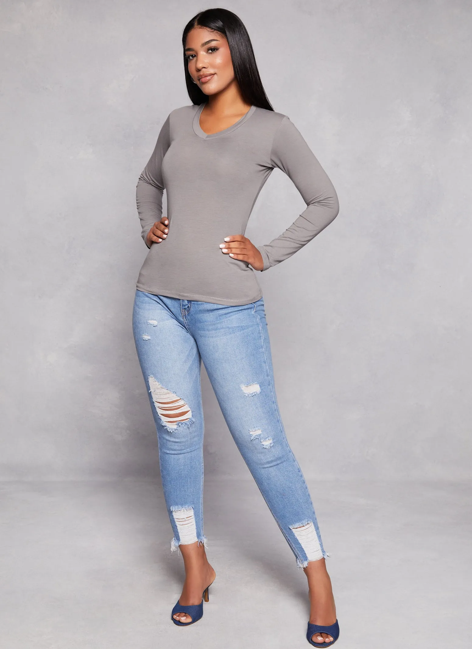 Basic V Neck Long Sleeve T Shirt sold by Rainbow product image thumbnail 2