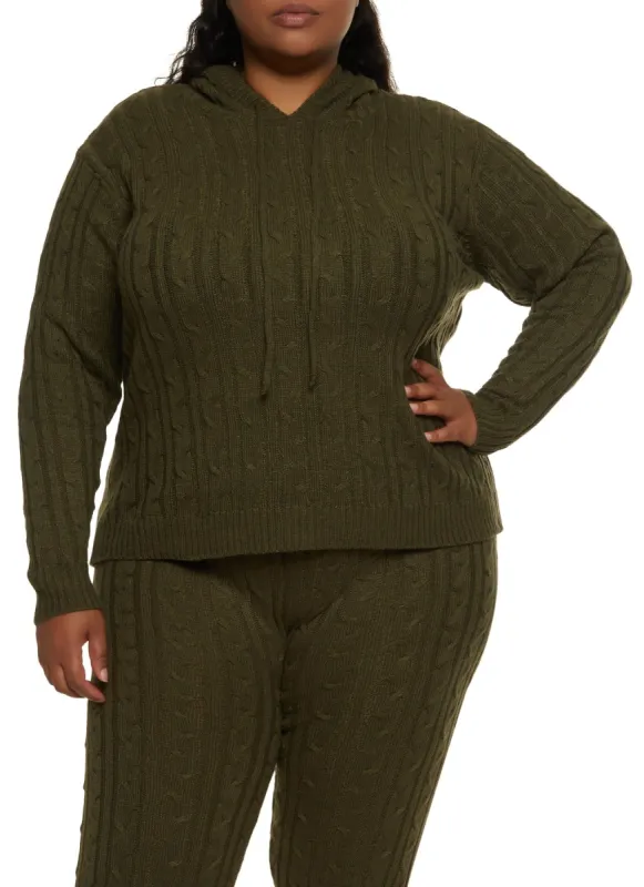Plus Size Cable Knit Hoodie sold by Rainbow