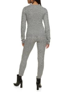 Cable Knit Cut Out Criss Cross Sweater and Pants Set sold by Rainbow