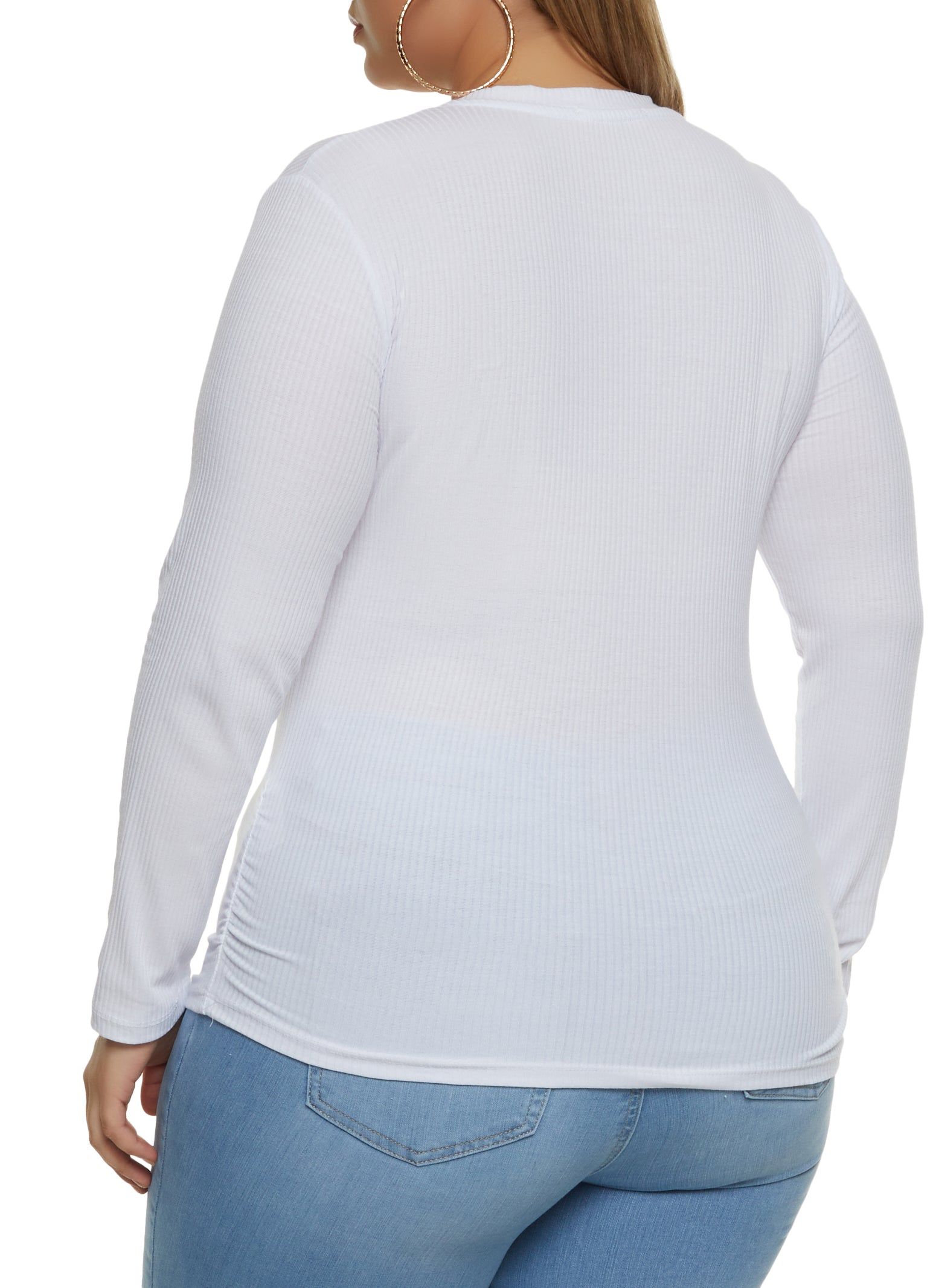 Plus Size Ribbed V Neck Ruched Side Tee sold by Rainbow product image thumbnail 2