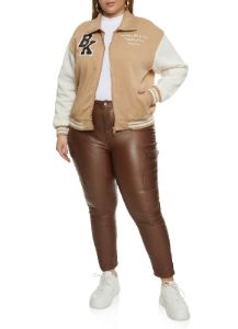 Plus Size BK Initial Patch Varsity Jacket sold by Rainbow