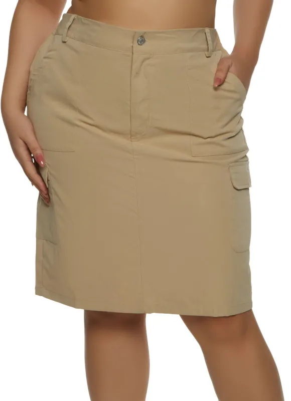 Plus Size Hyperstretch Cargo Pocket Midi Skirt sold by Rainbow