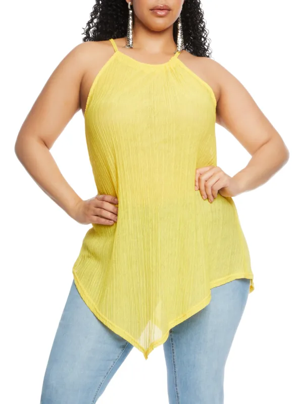 Plus Size Textured Knit High Neck Hanky Hem Top sold by Rainbow