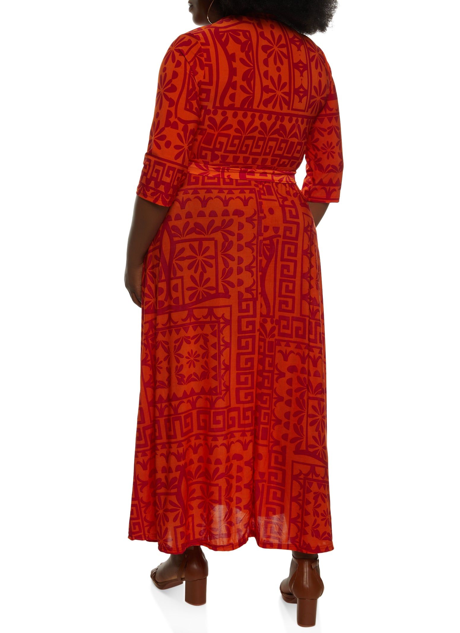 Plus Size Printed Tie Waist Belted Maxi Faux Wrap Dress sold by Rainbow product image thumbnail 3