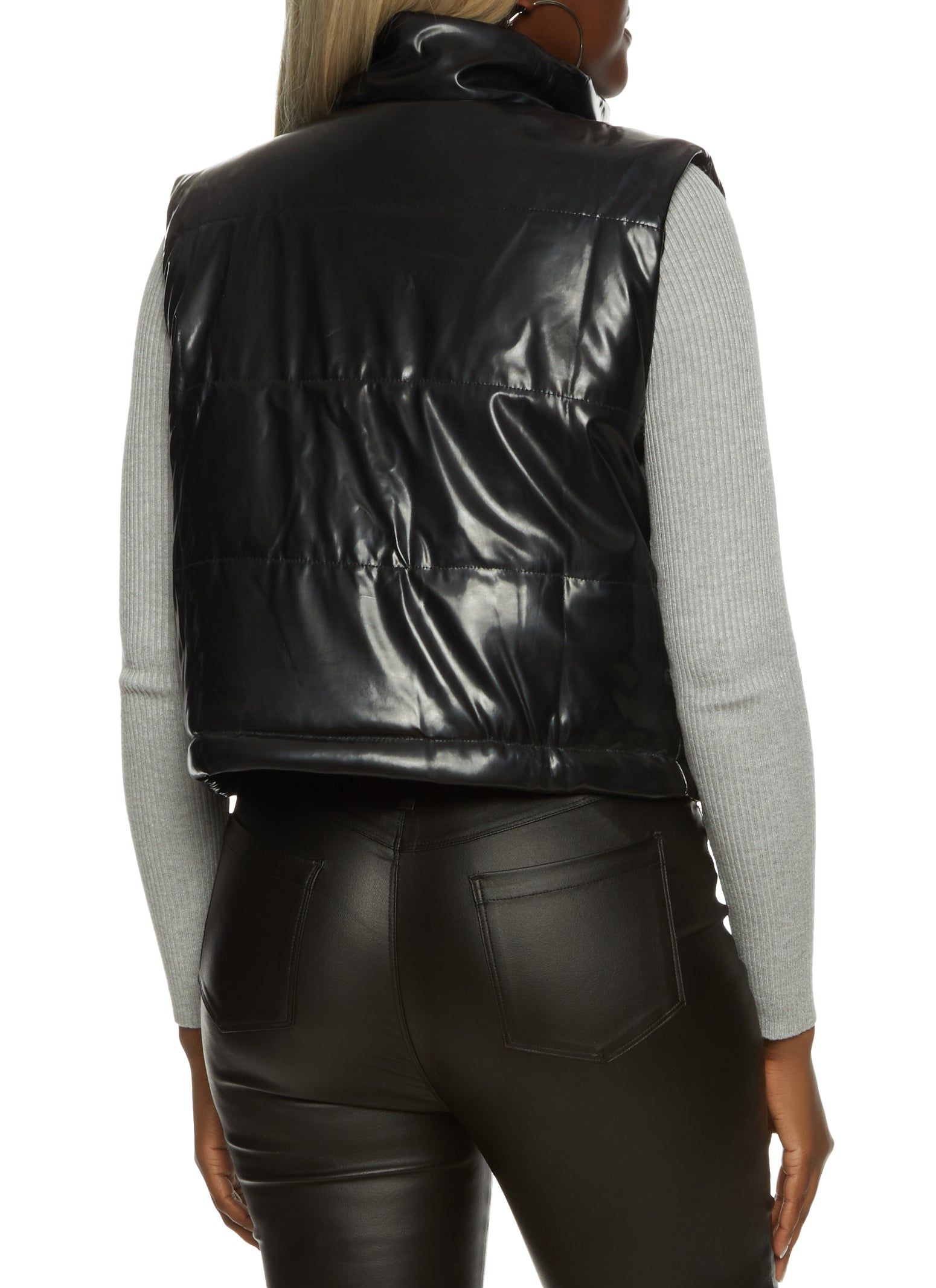 Solid Faux Leather Puffer Vest sold by Rainbow product image thumbnail 2