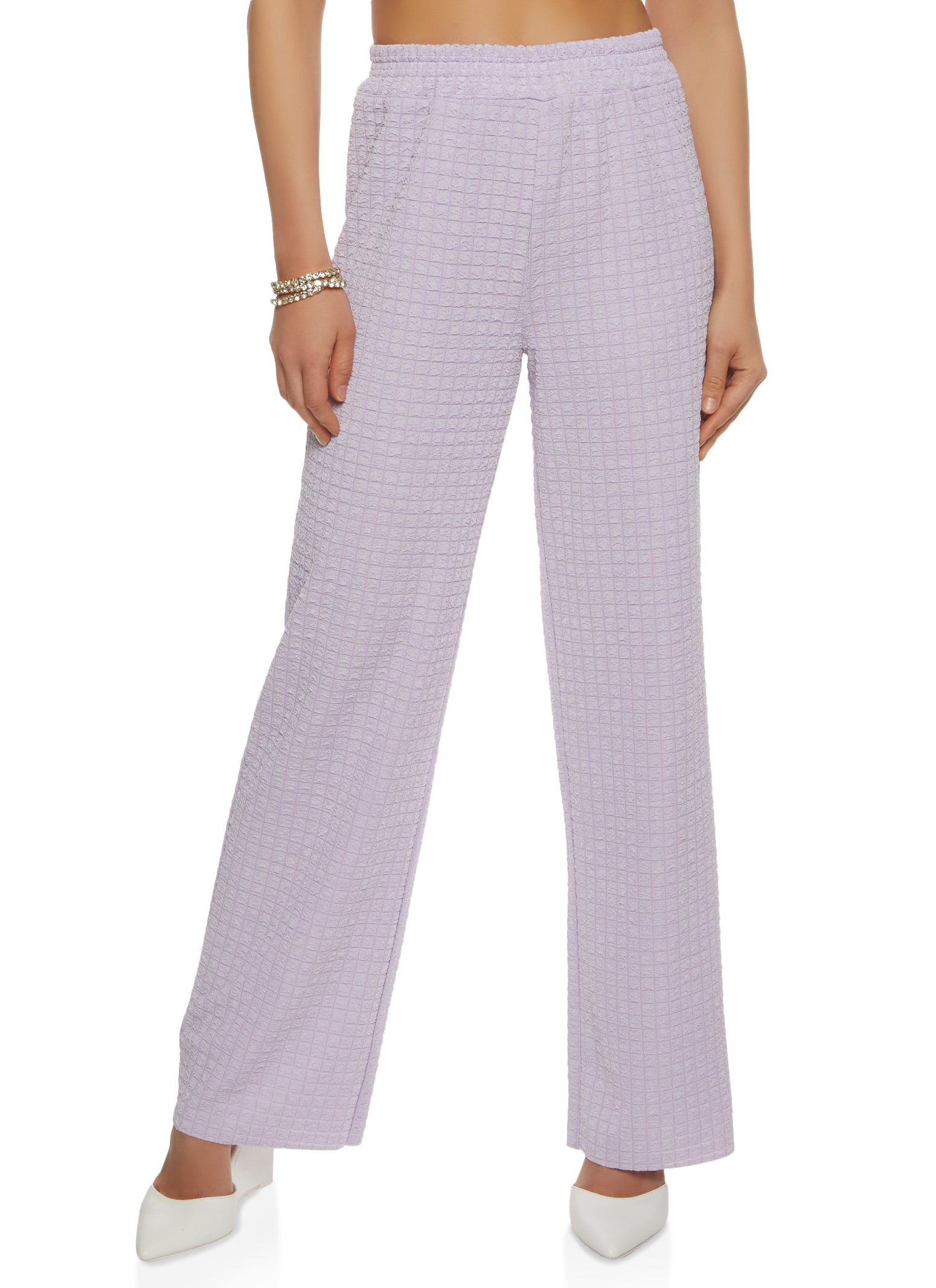 Textured Knit High Waist Wide Leg Pants sold by Rainbow