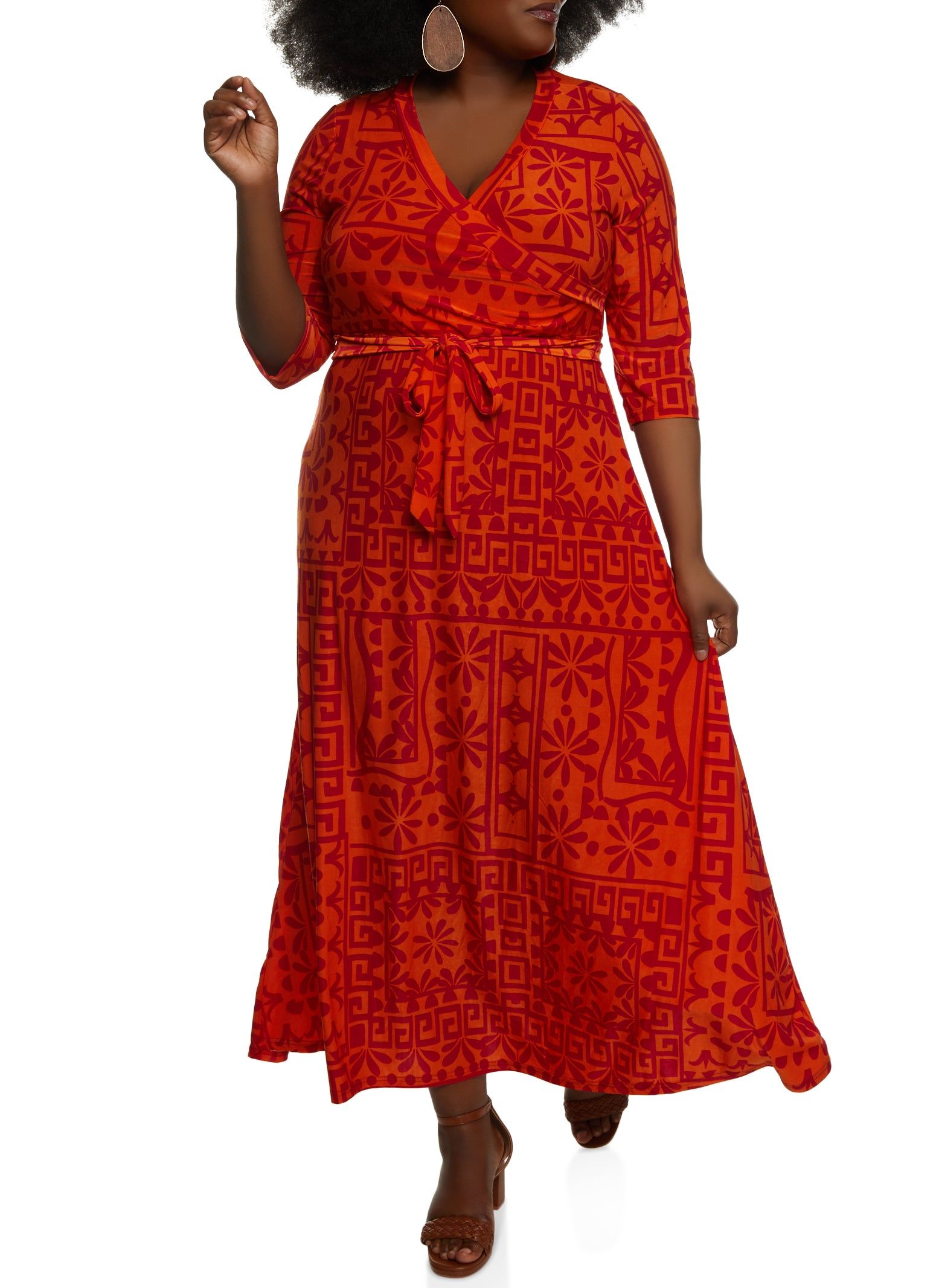 Plus Size Printed Tie Waist Belted Maxi Faux Wrap Dress sold by Rainbow product image thumbnail 2