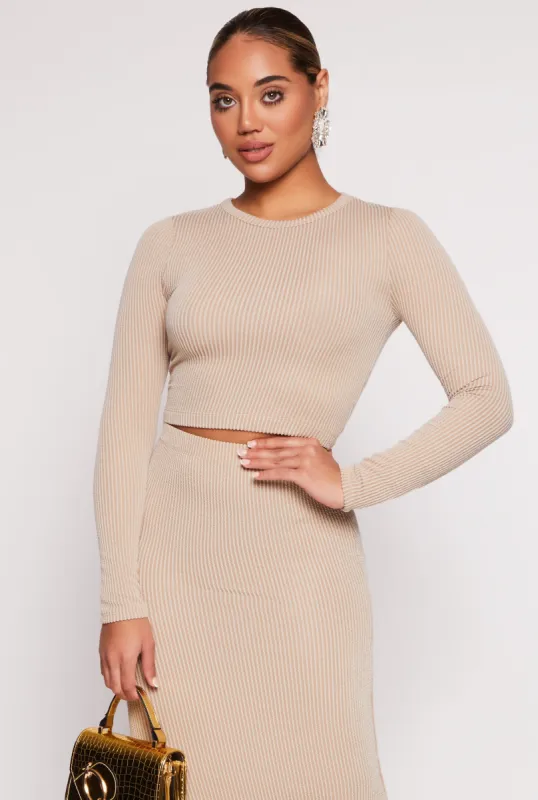 Almost Famous Ribbed Knit Long Sleeve Crop Top sold by Rainbow