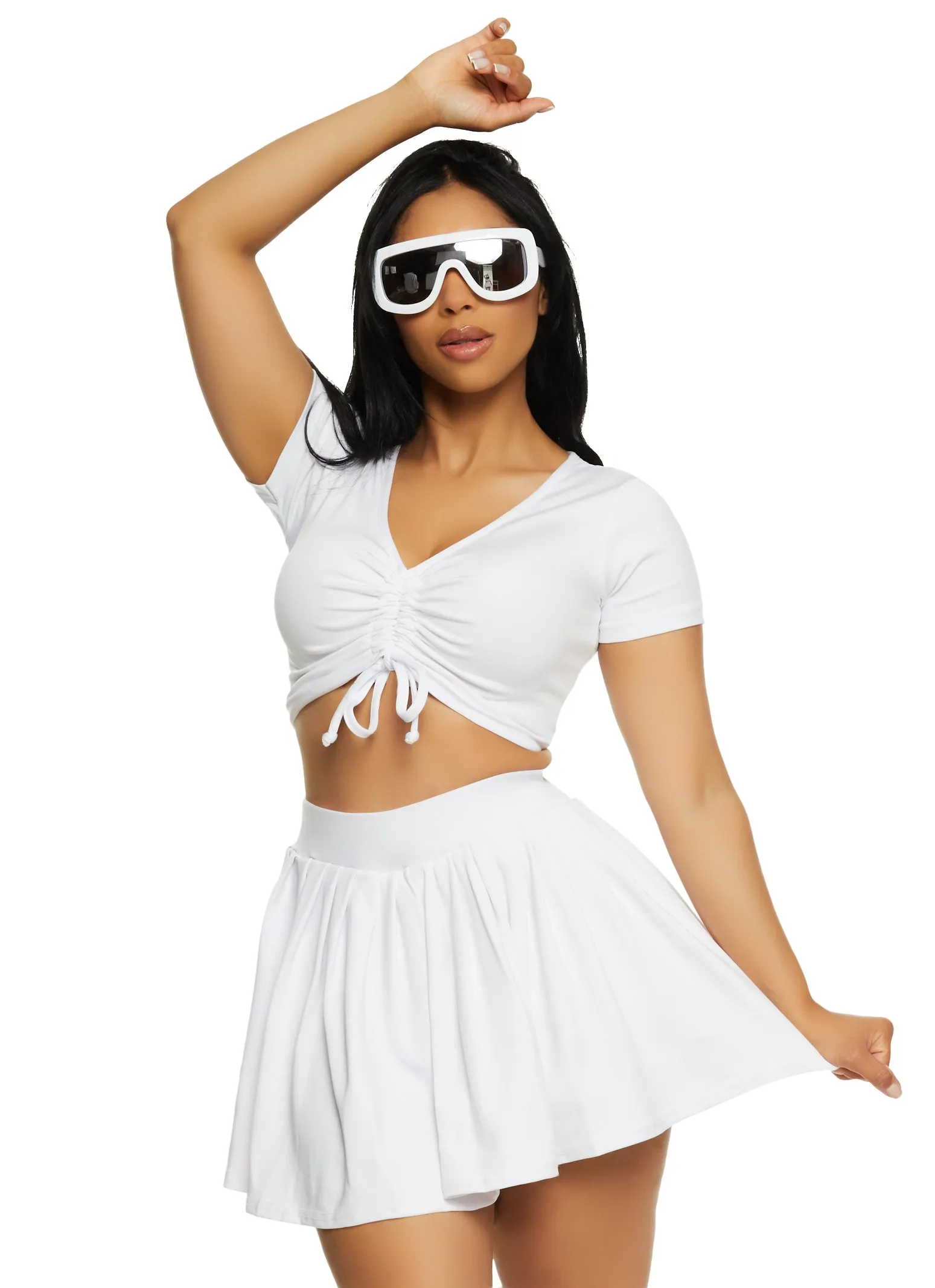 Ruched Front Short Sleeve Crop Top sold by Rainbow