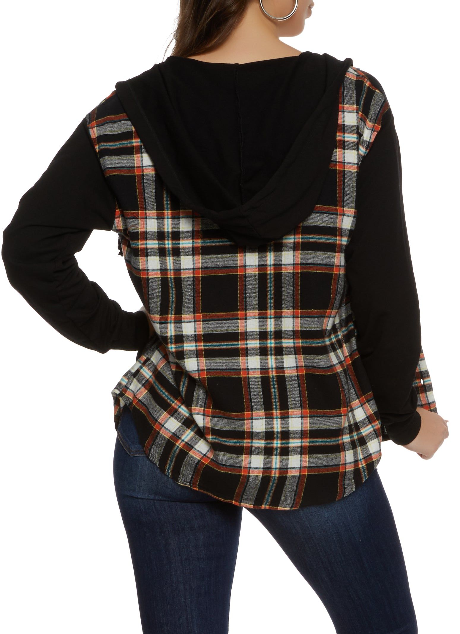 Plaid Button Front Hooded Flannel Shirt sold by Rainbow product image thumbnail 2