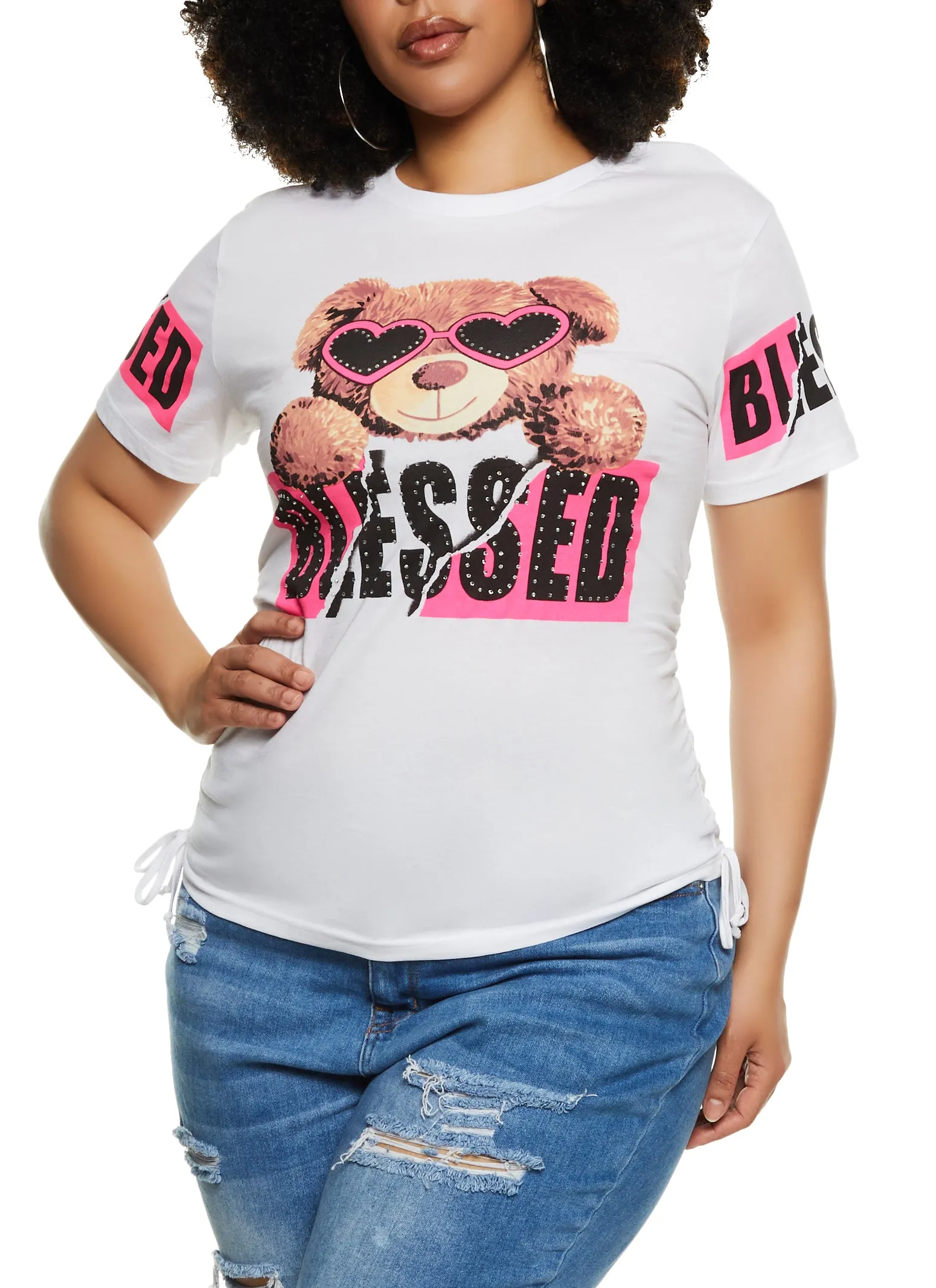 Plus Size Rhinestone Blessed Laser Cut Graphic Tee sold by Rainbow product image thumbnail 2
