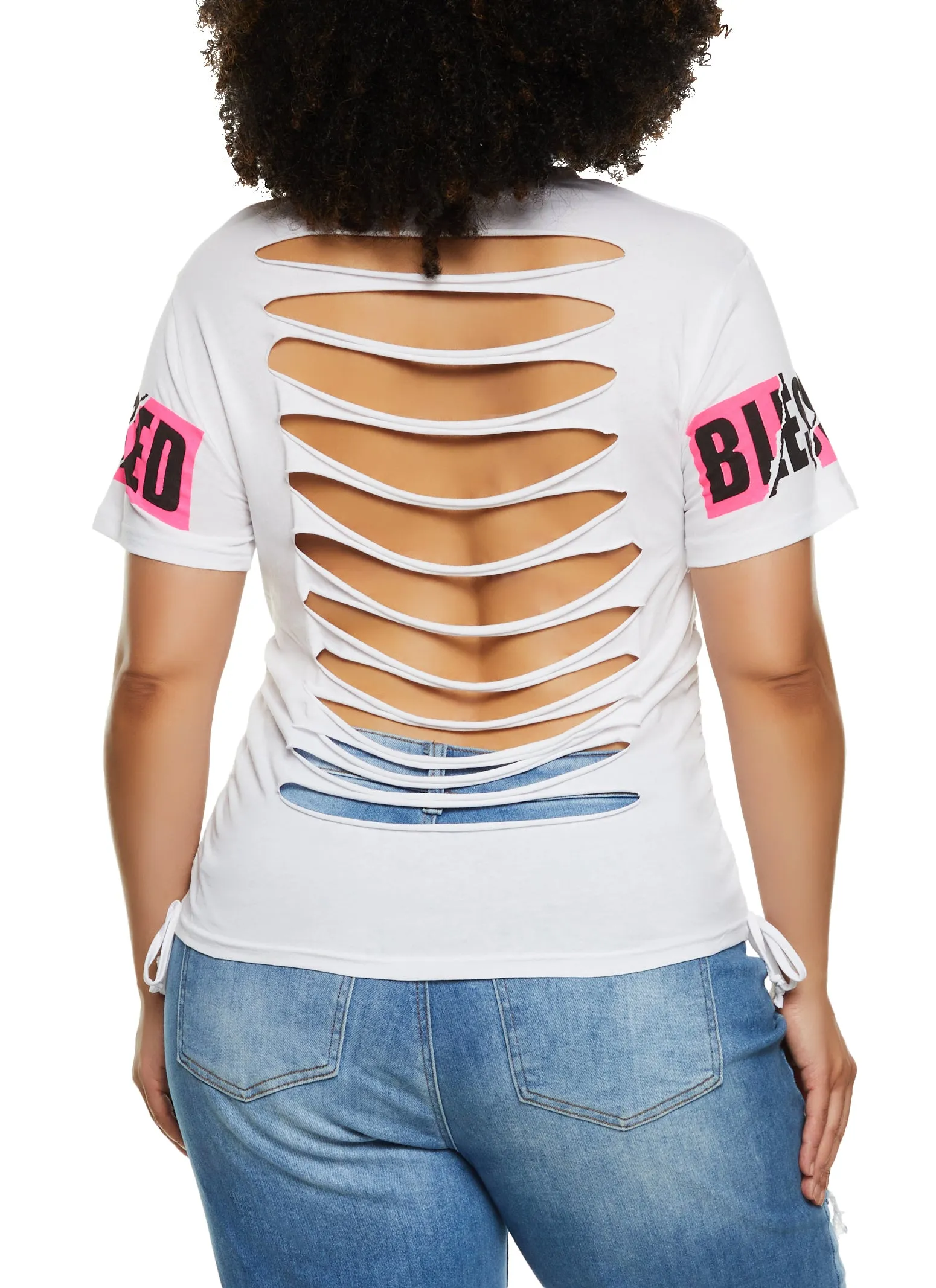 Plus Size Rhinestone Blessed Laser Cut Graphic Tee sold by Rainbow product image thumbnail 3