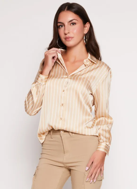 Satin Striped Button Front Shirt sold by Rainbow