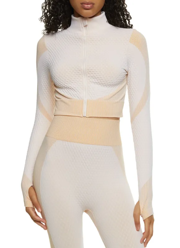 Textured Knit Cropped Track Jacket sold by Rainbow