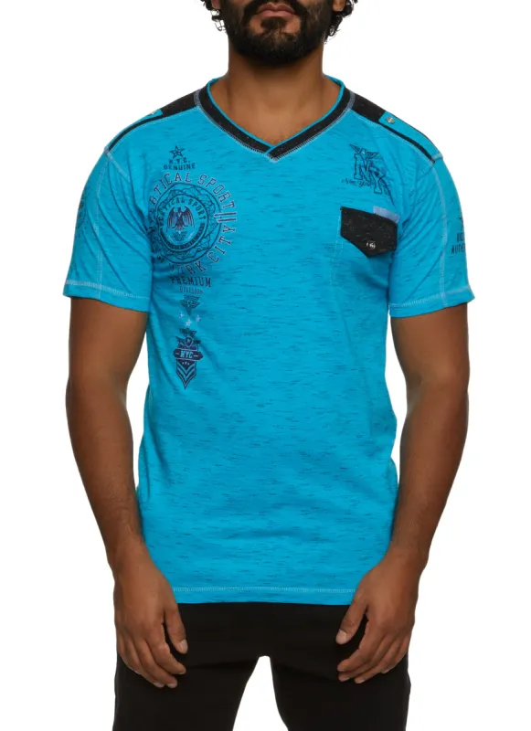 Mens NYC Graphic Space Dye V Neck Top sold by Rainbow