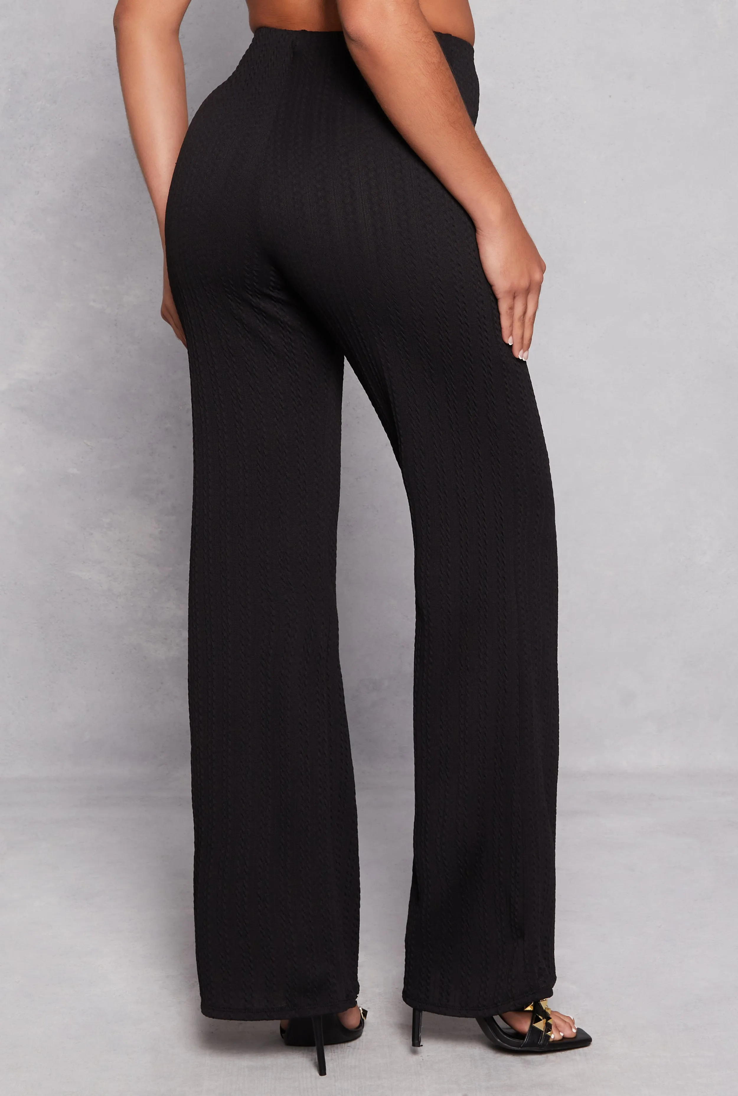 Solid Textured Knit High Waist Flare Pants sold by Rainbow product image thumbnail 3