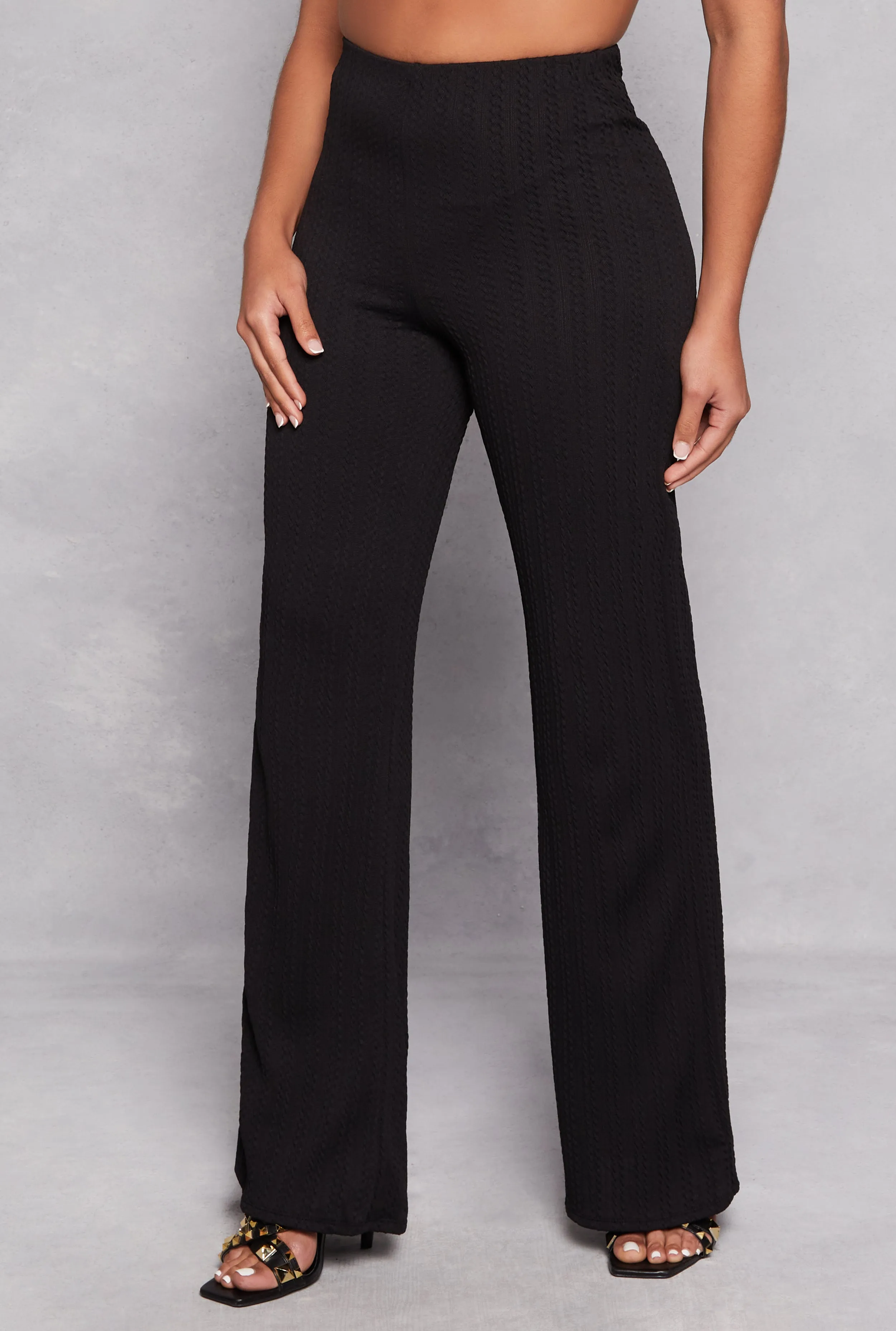 Solid Textured Knit High Waist Flare Pants sold by Rainbow product image thumbnail 2