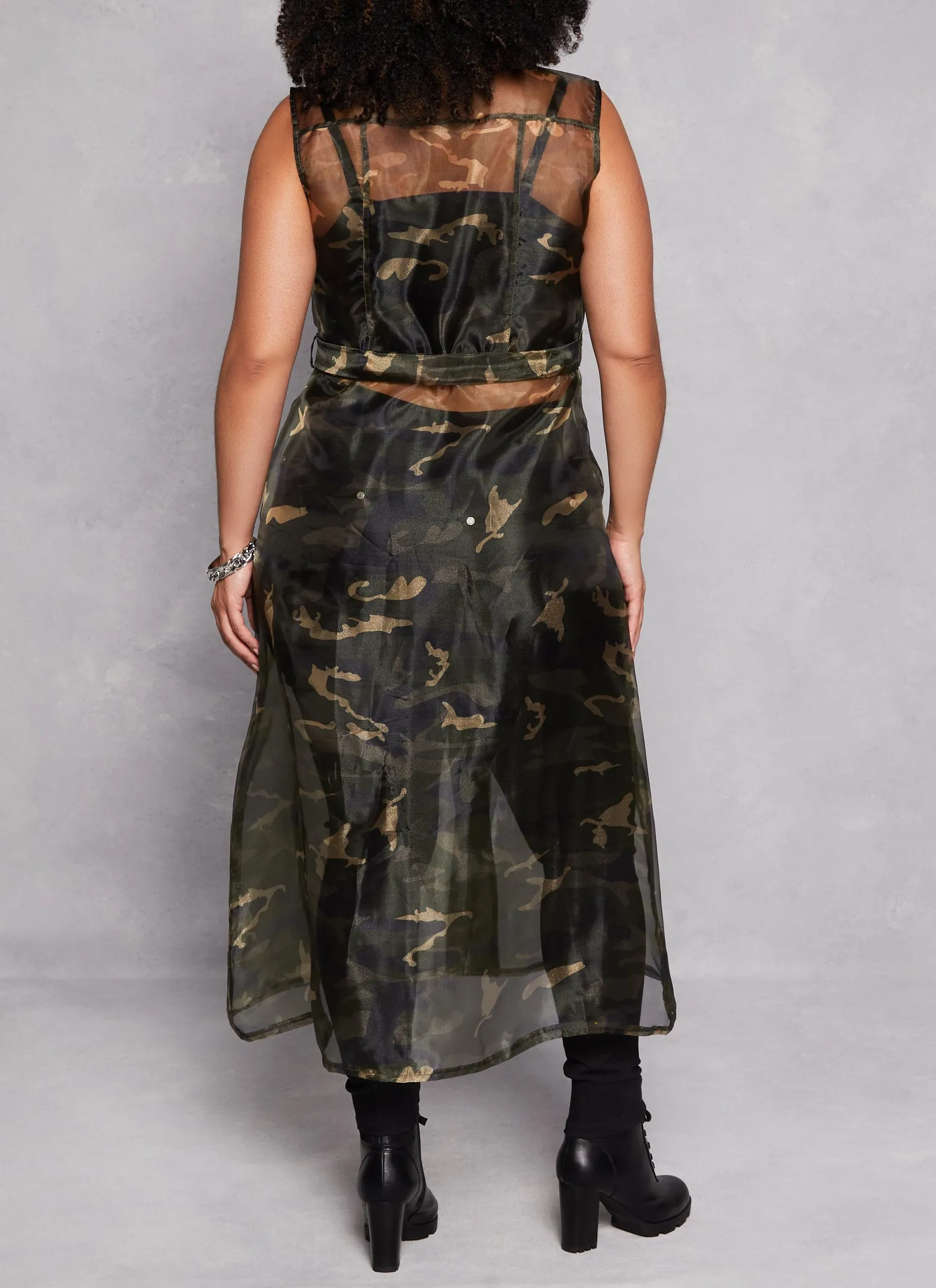 Plus Size Organza Button Front Tie Waist Belted Maxi Top sold by Rainbow product image thumbnail 3