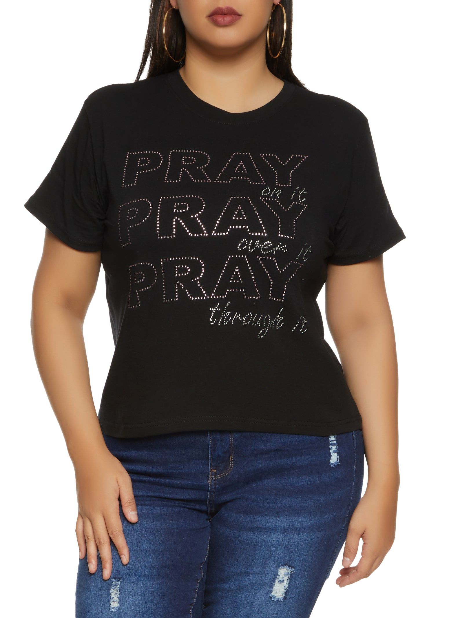 Plus Size Rhinestone Pray Through It Graphic Tee sold by Rainbow