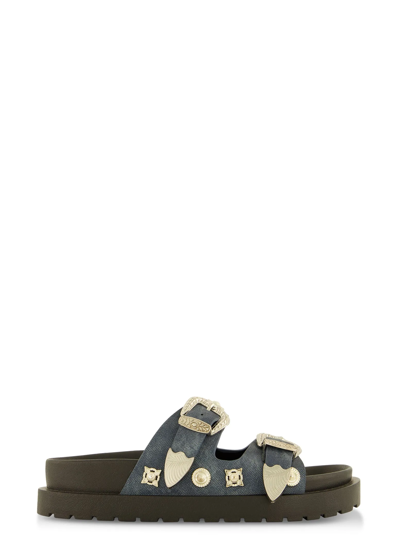 Double Buckle Band Embellished Slide Sandals sold by Rainbow product image thumbnail 2