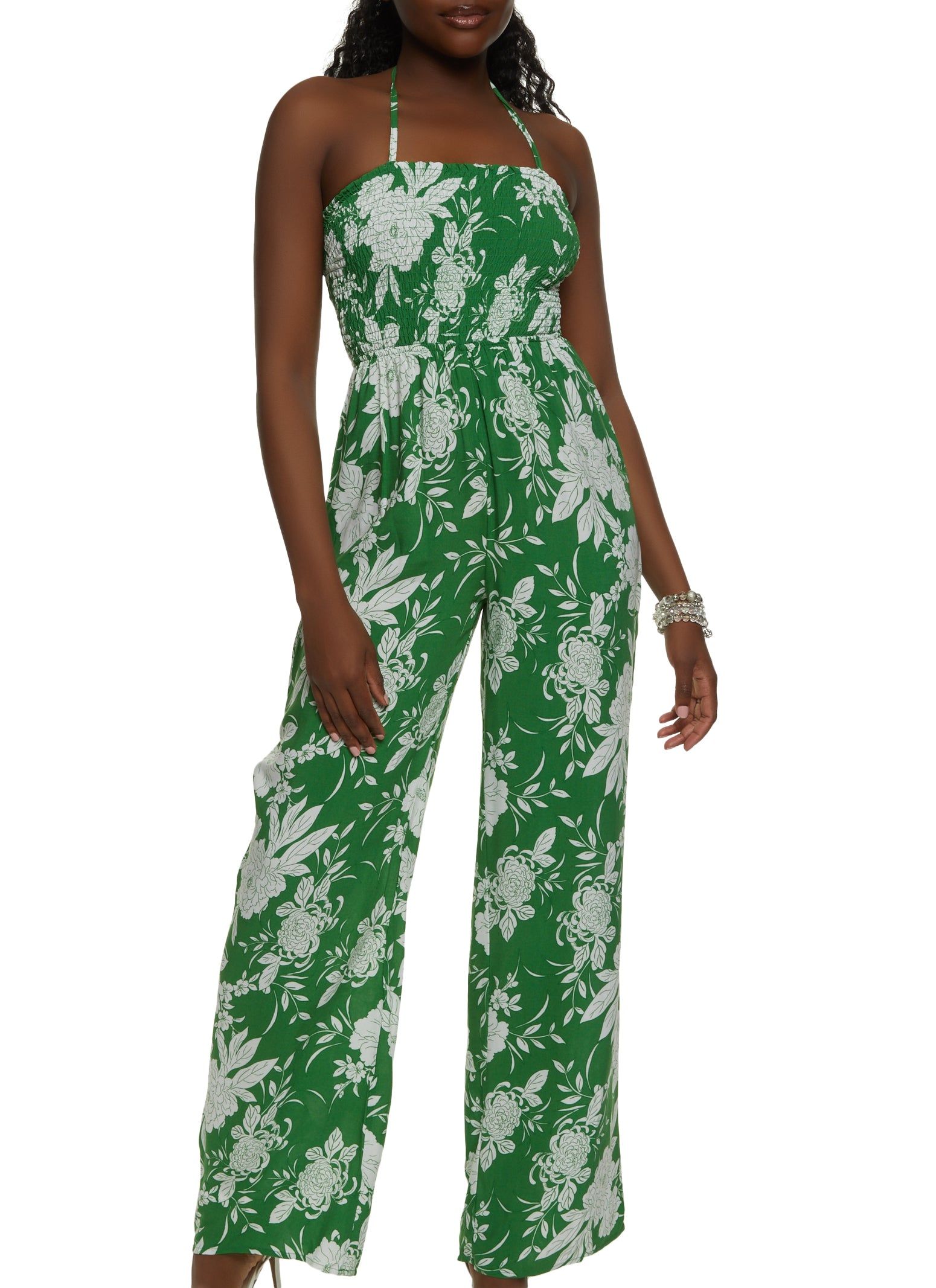Tropical Print Smocked Jumpsuit sold by Rainbow