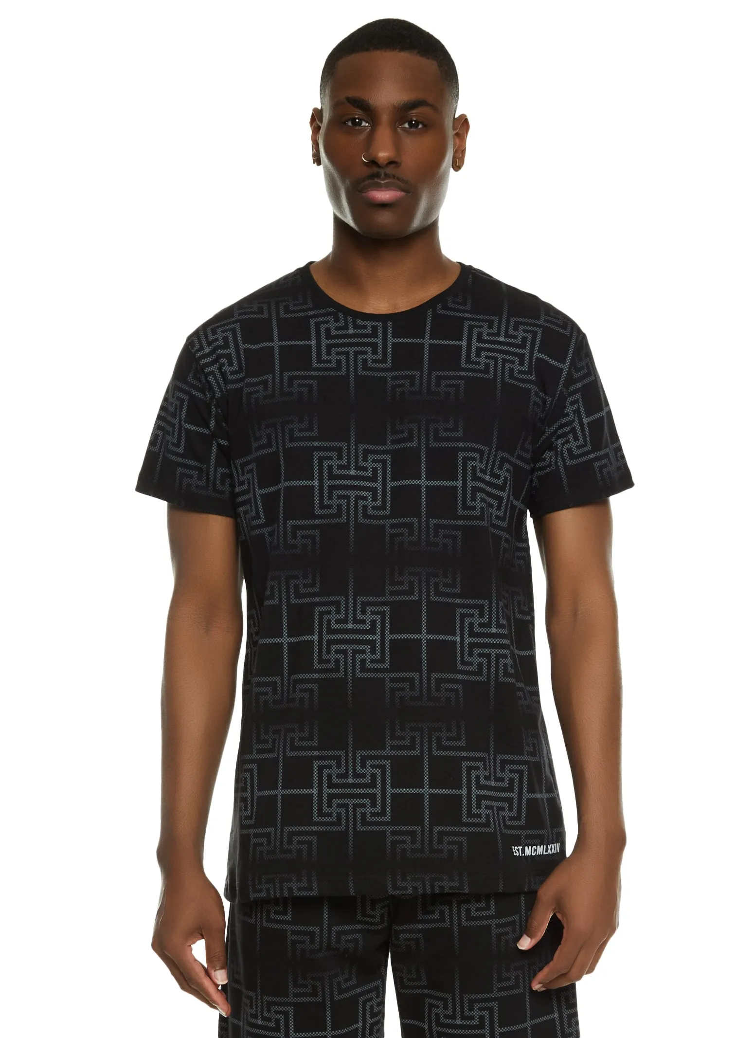Mens Geo Print Crew Neck Graphic Tee sold by Rainbow