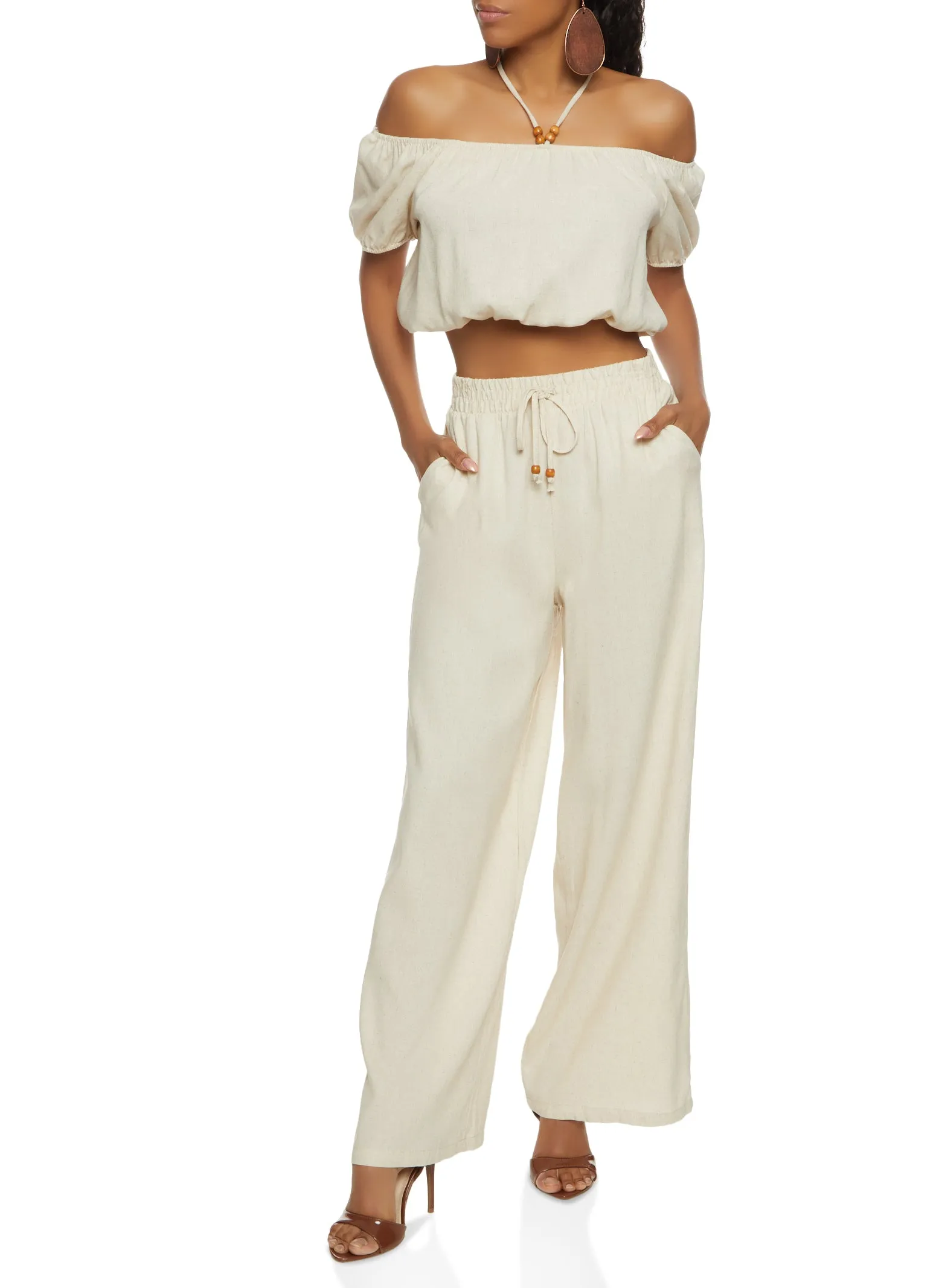 Iris Linen Off the Shoulder Halter Neck Crop Top sold by Rainbow product image thumbnail 2