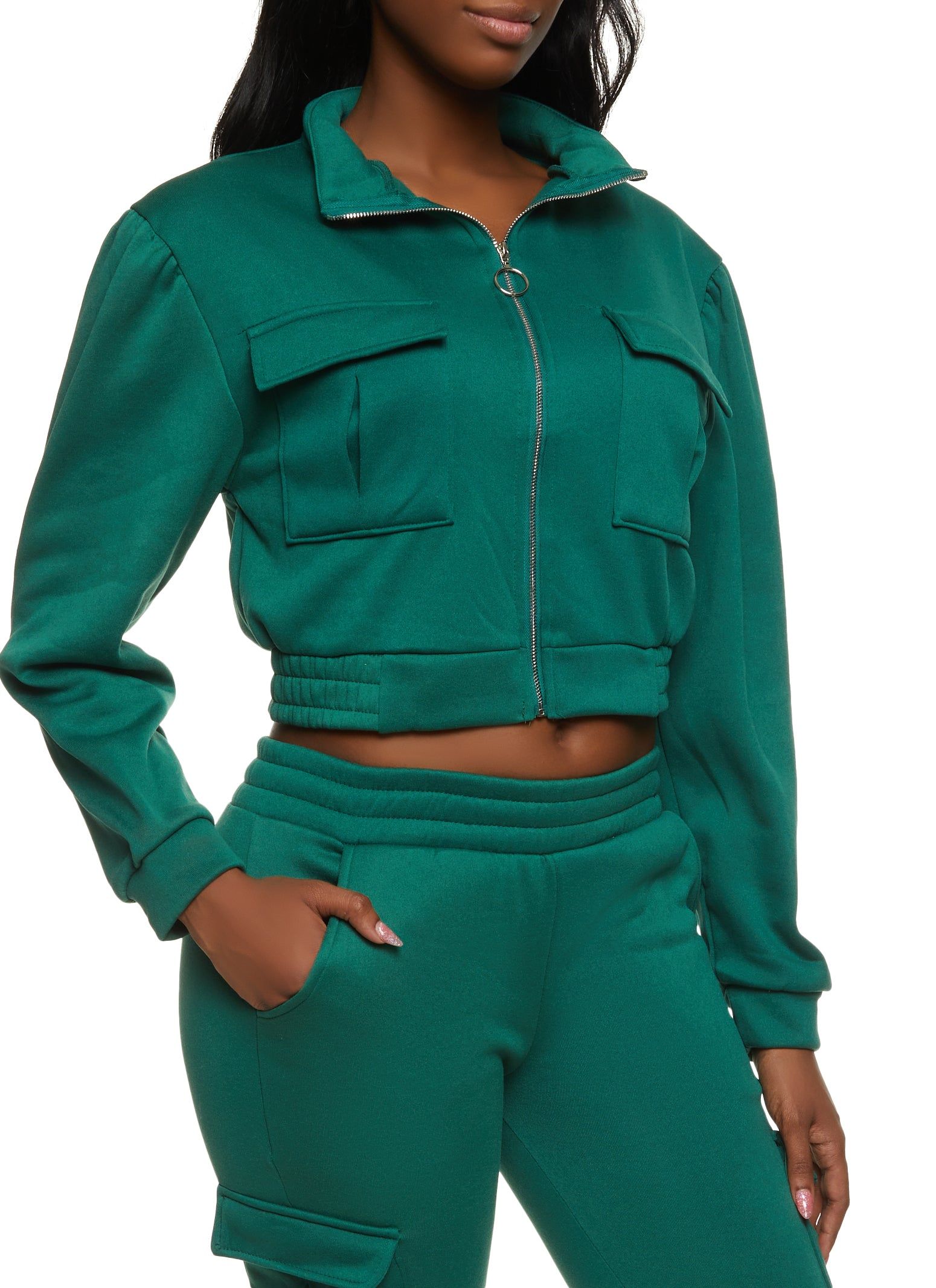 Fleece Zip Front Cargo Pocket Track Jacket sold by Rainbow