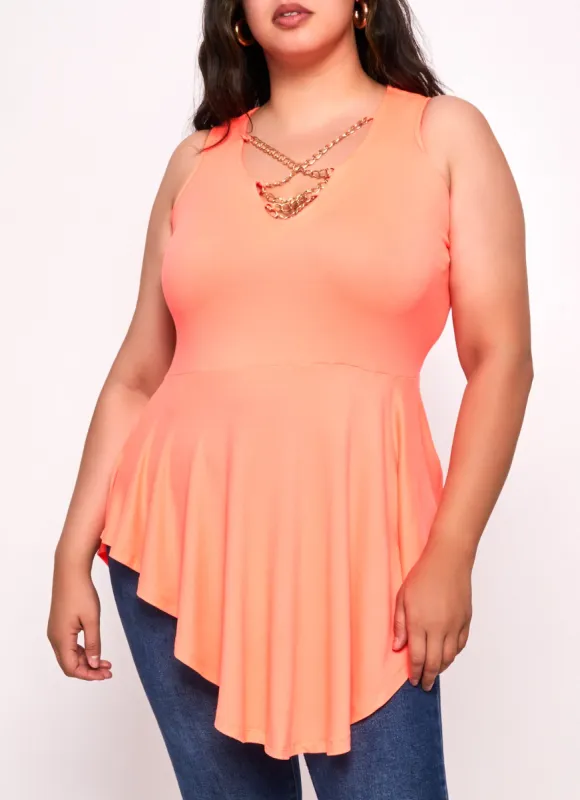 Plus Size Chain Detail Peplum Tunic Tank Top sold by Rainbow
