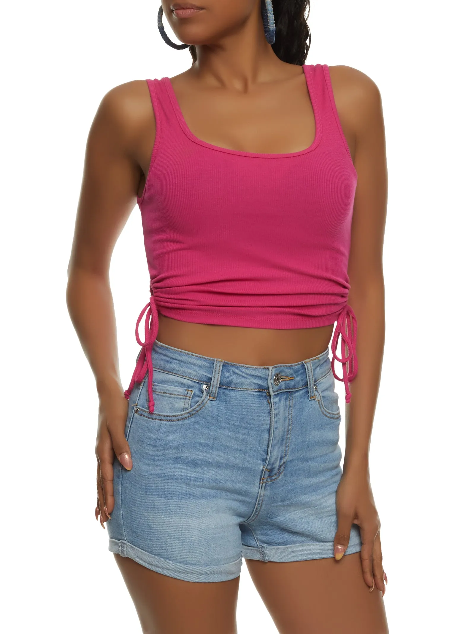 Cut Out Side Tie Cropped Tank Top sold by Rainbow