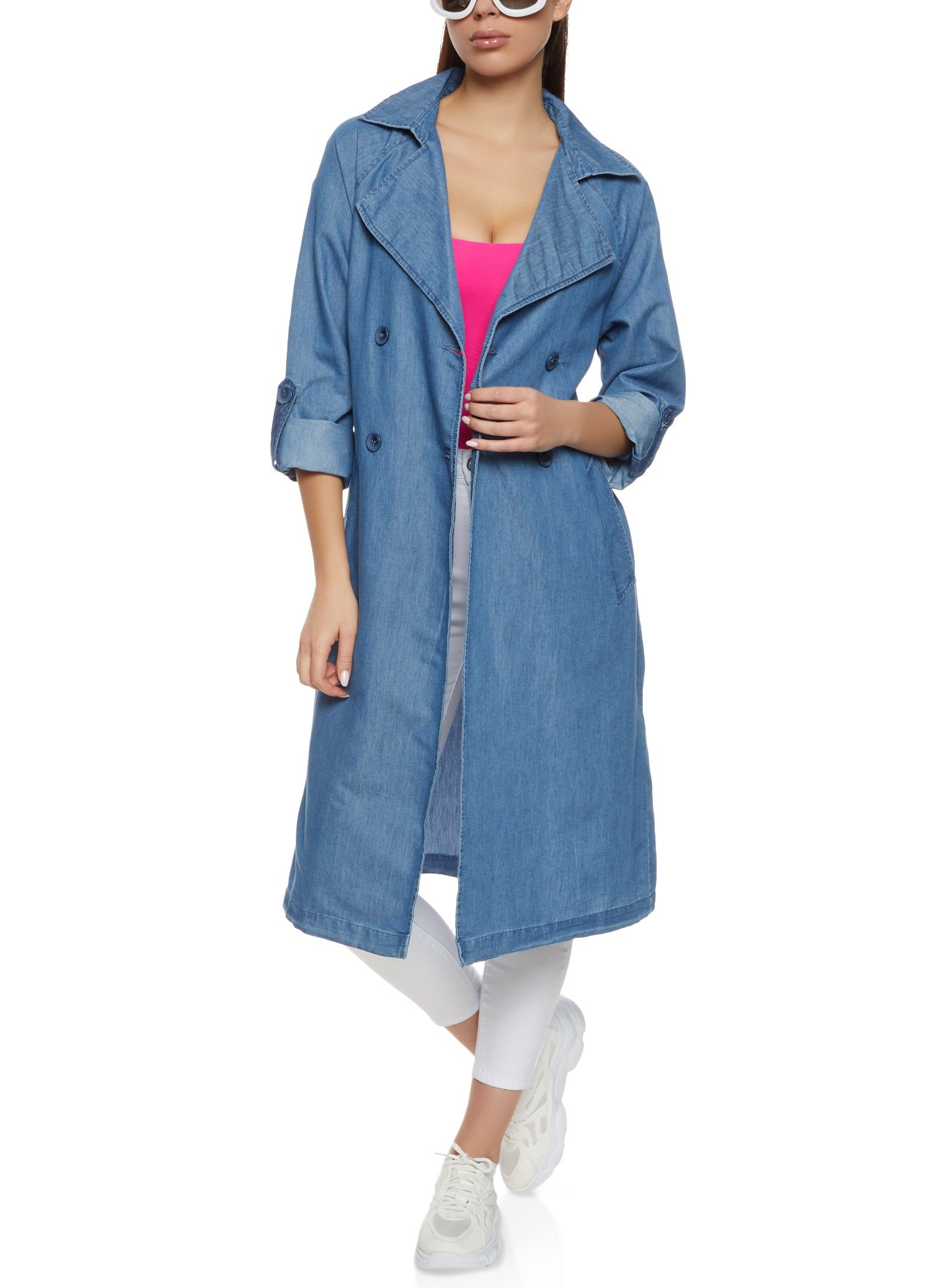 Denim Tie Waist Belted Trench Coat sold by Rainbow product image thumbnail 2