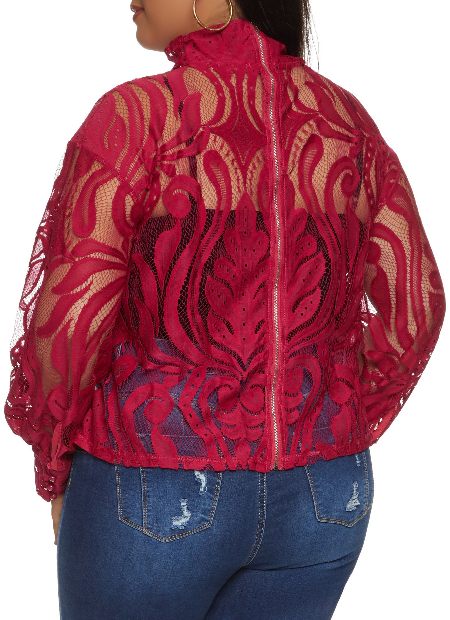 Plus Size Zip Back Mock Neck Lace Blouse sold by Rainbow product image thumbnail 2