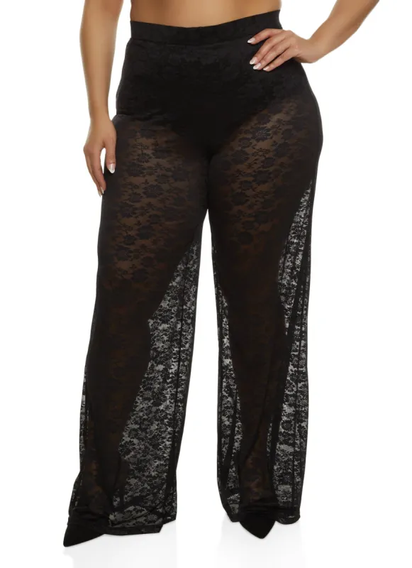 Plus Size Floral Lace Wide Leg Pants sold by Rainbow
