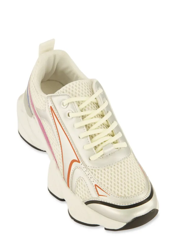Contrast Trim Mesh Detail Lace Up Sneakers sold by Rainbow